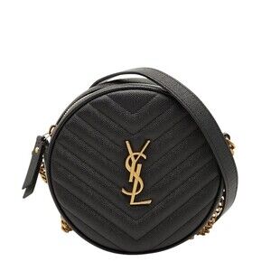 Saint Laurent YSL logo vinyl chain shoulder bag black leather